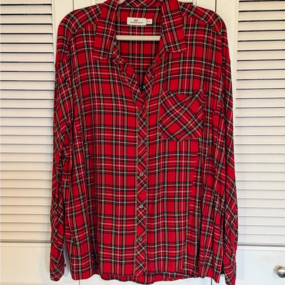 Vineyard Vines Women’s Red Plaid Button-Up Shirt